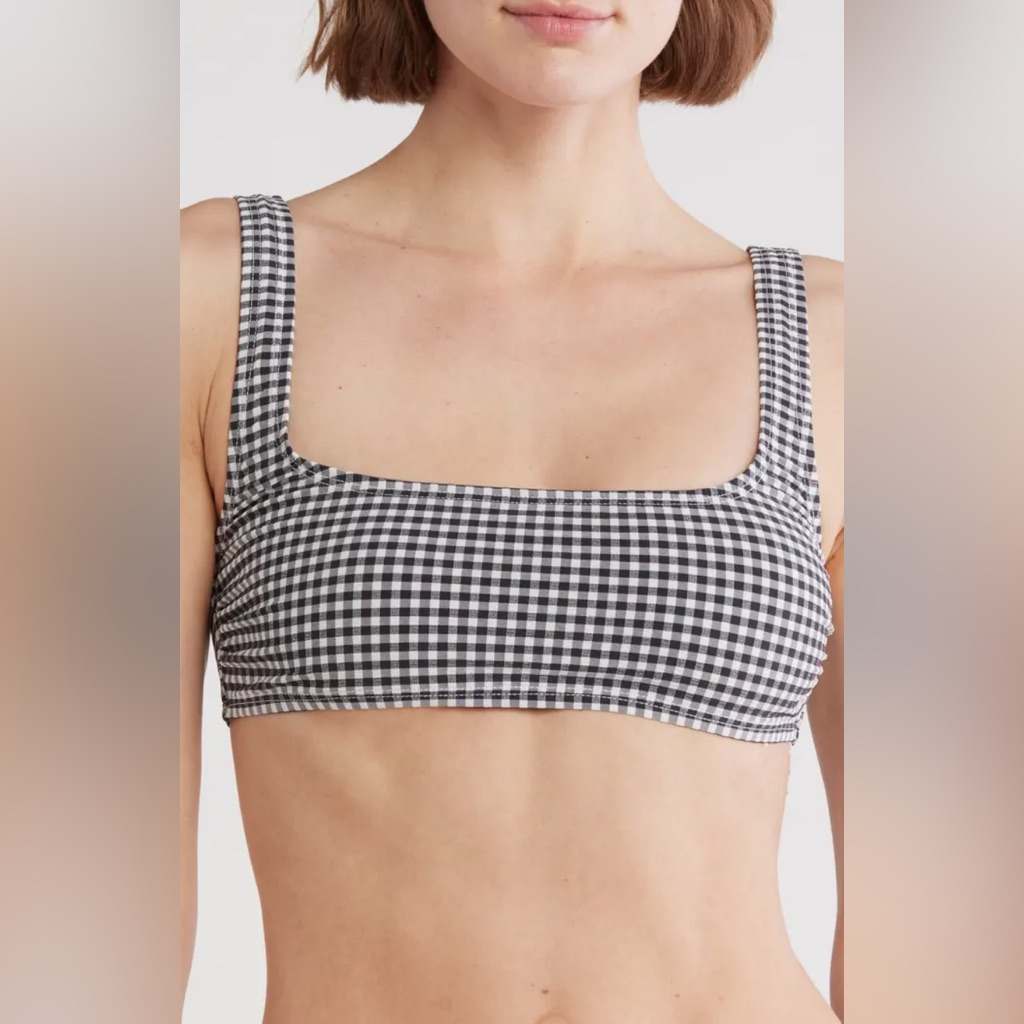 Nwt Good American Size Xl Gingham Square Neck Bikini Top